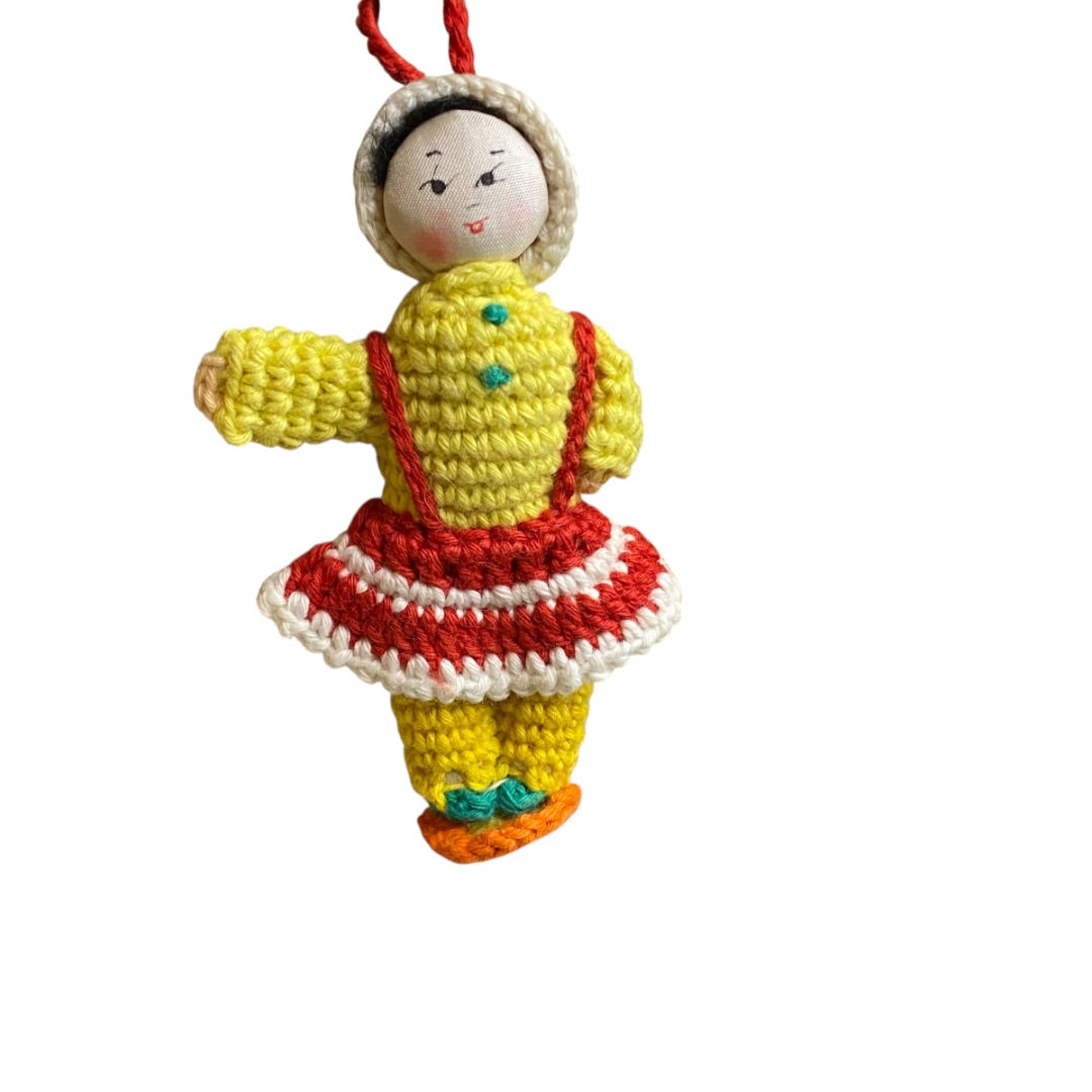 Vintage Amigurumi Japanese Crochet Doll 3" Silk Face Yellow