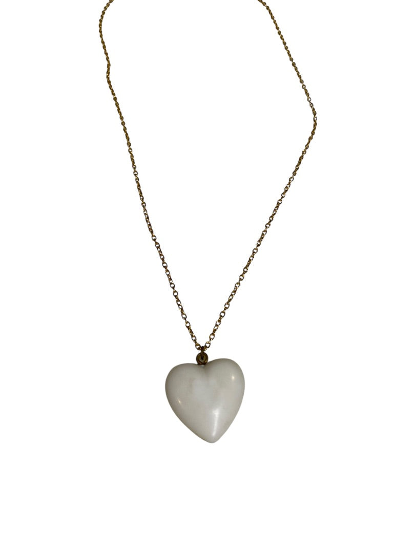 Vintage Acrylic Heart Necklace 18" Goldtone Chain 21mm Pendant Spring Clasp