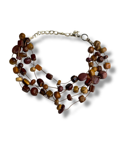 Wooden Beaded String Multistrand Bracelet 8-9" Lobster Clasp