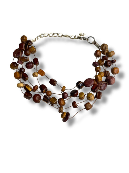 Wooden Beaded String Multistrand Bracelet 8-9" Lobster Clasp