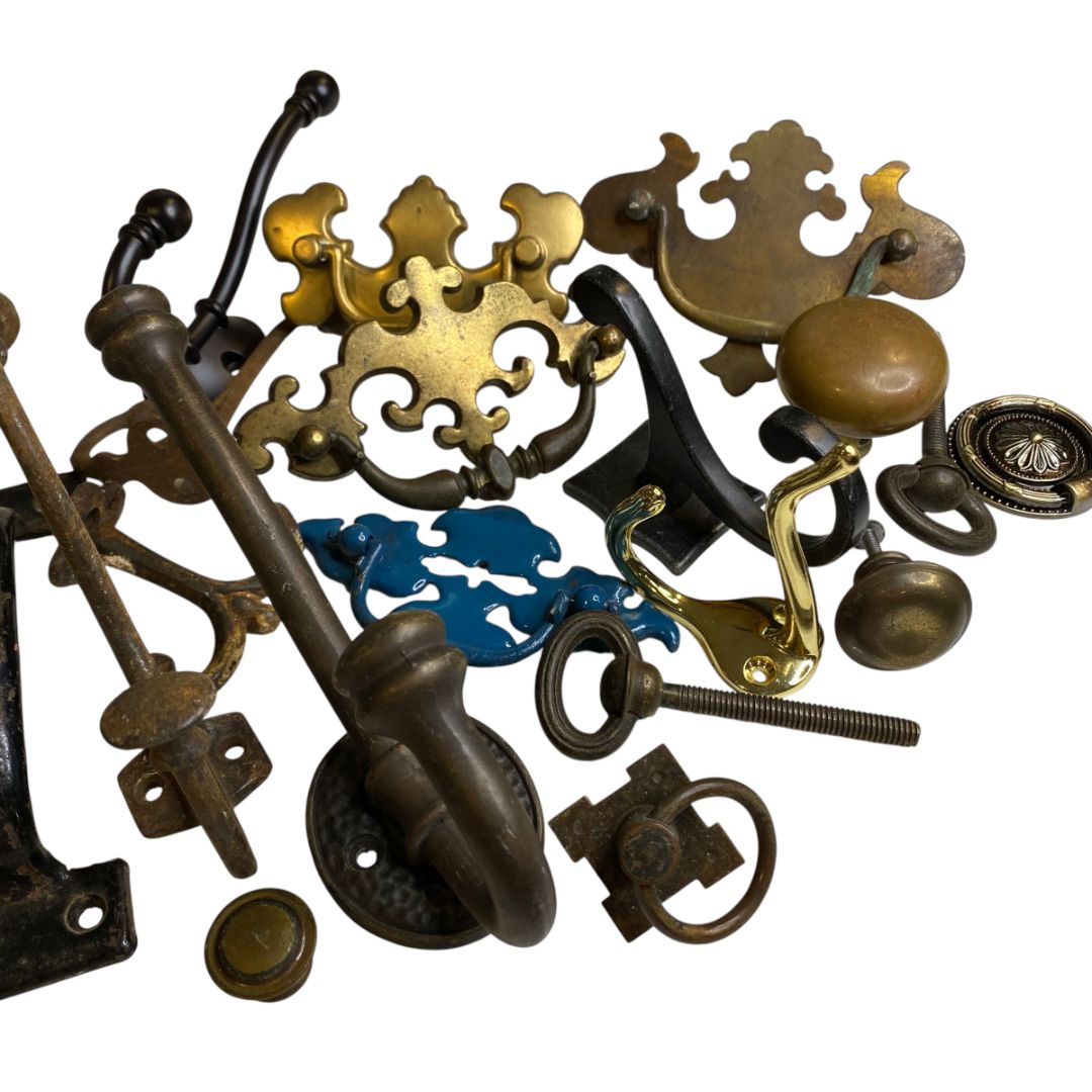 Lot of 21 Salvage Hardware Pieces Vintage Drawer Pulls Hook