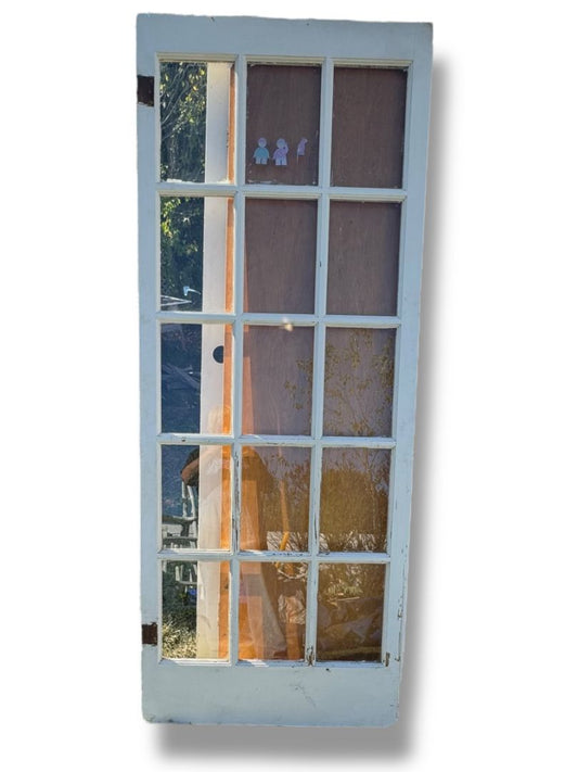 Vintage Interior Door 15 Glass Panes White Door 31.75" x 79.5"