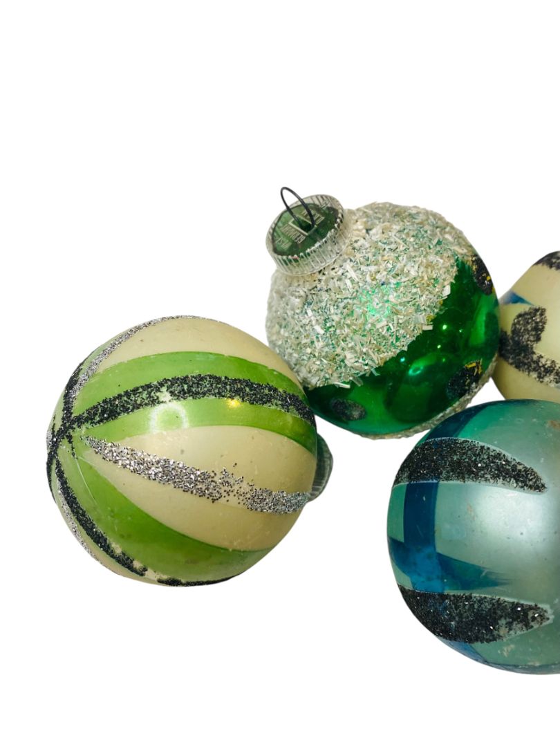 Vintage West Germany Glass Christmas Ornaments 2" Blue Green