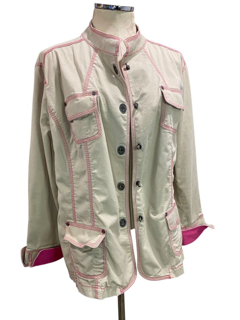 XL (16/18) Additions by Chicos Tan Contrast Stitch Cuff Jacket Womens