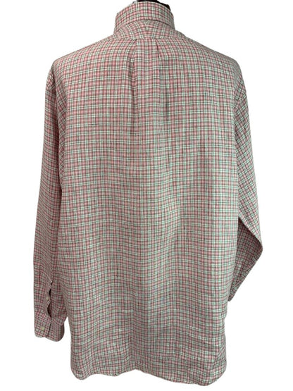 16.5 - 34 Lands End Baird McNutt Mens Irish Linen Button Down Shirt Pink Plaid