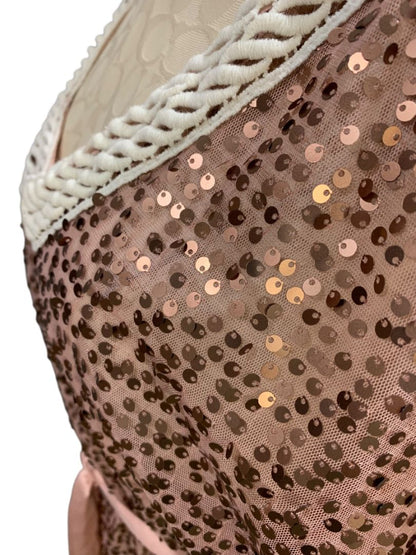 Size Medium XOXO Womens Pink Sequin Belted Blouse V-Neck