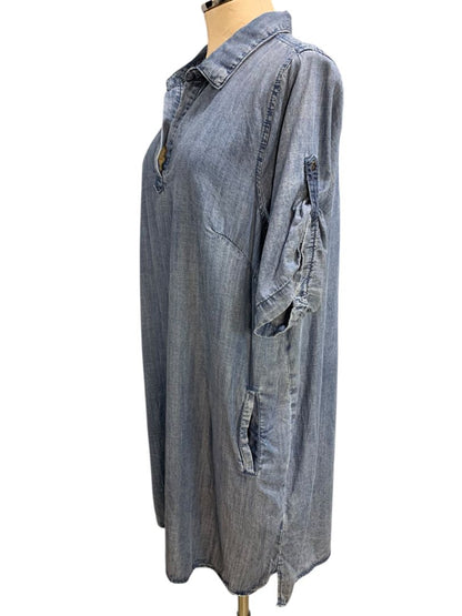 Size 1X Velvet Heart Jean Denim Shift Dress Pockets Short Sleeve