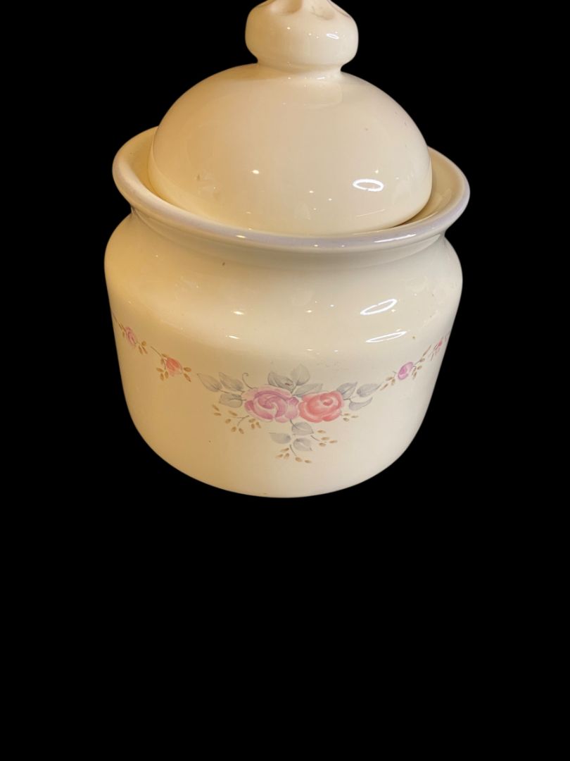 Vintage Pfaltzgraff Trousseau Lidded Sugar Bowl Ivory Floral