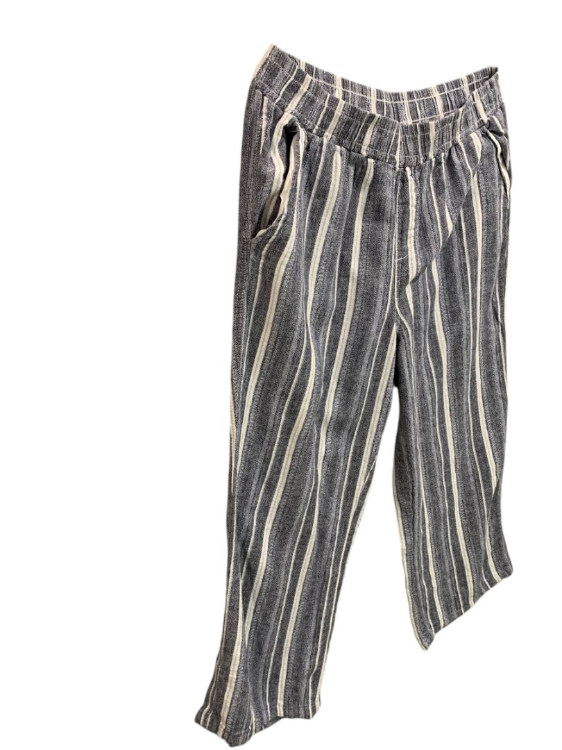 Size Large Briggs Womens Linen Blend Striped Pull On Pants Pockets