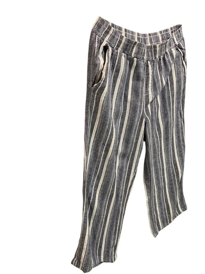 Size Large Briggs Womens Linen Blend Striped Pull On Pants Pockets
