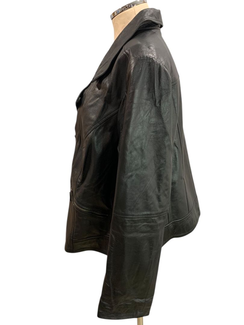 Size 22W Jessica London Womens Black Leather Moto Jacket