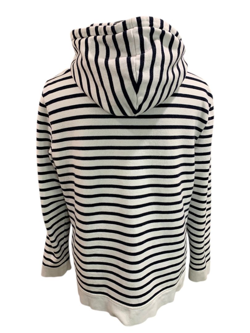 Size XL T by Talbots Womens Zip Up Hoodie Sweatshirt Navy Blue White Stripe