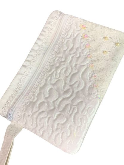 White Satin Bridal Wristlet Wallet Purse 7" x 4.75" New