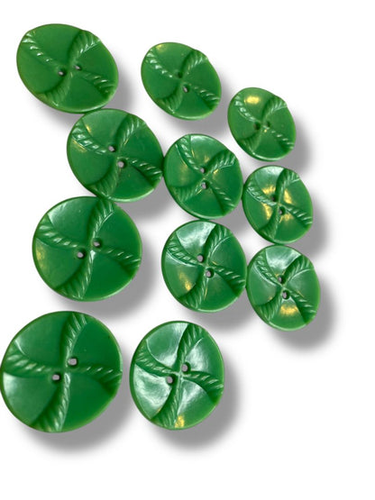 Lot of 11 Green Midcentury Buttons Acrylic Rope Design 1" (27mm)