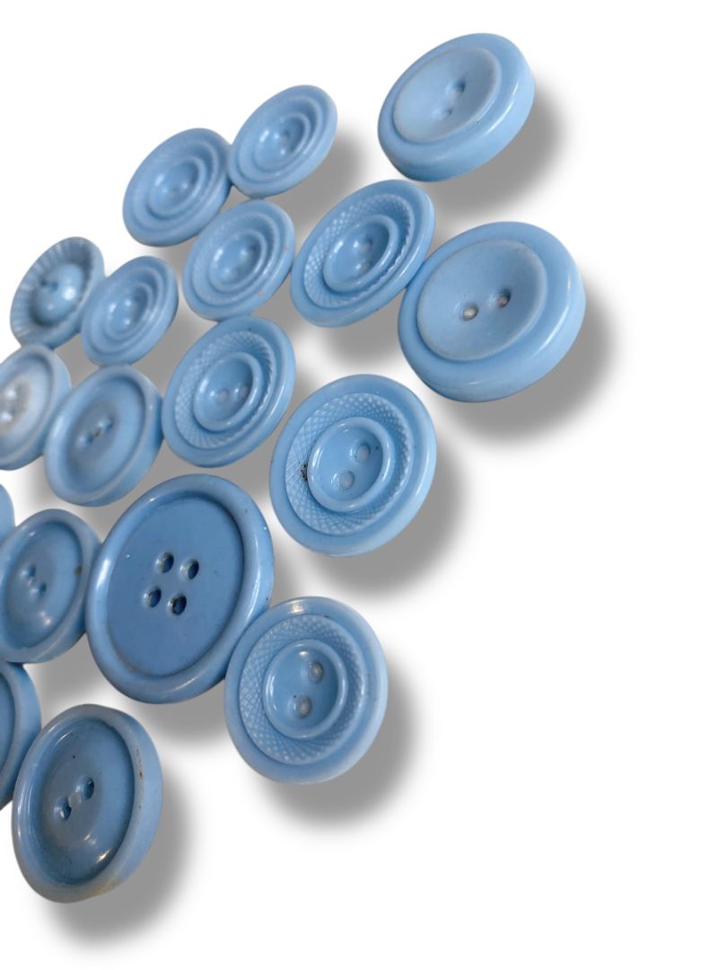 Lot of 18 Midcentury Buttons Plastic Assorted Light Blue