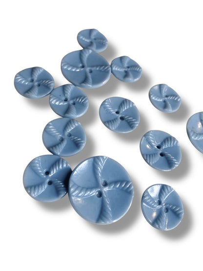 Lot of 13 Midcentury Buttons Plastic Assorted Light Blue Rope Design