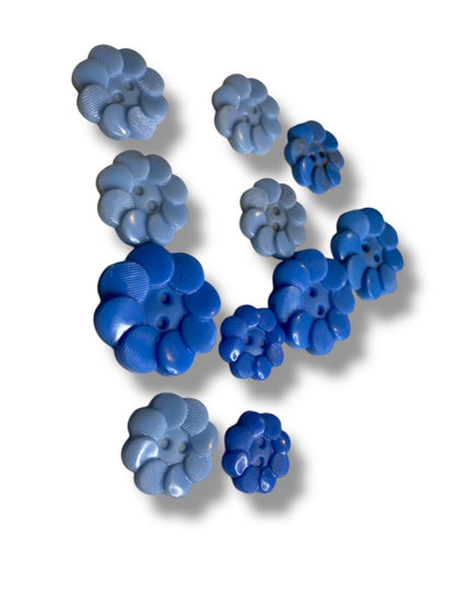 Lot of 11 Midcentury Buttons Plastic Assorted Blue Flowers
