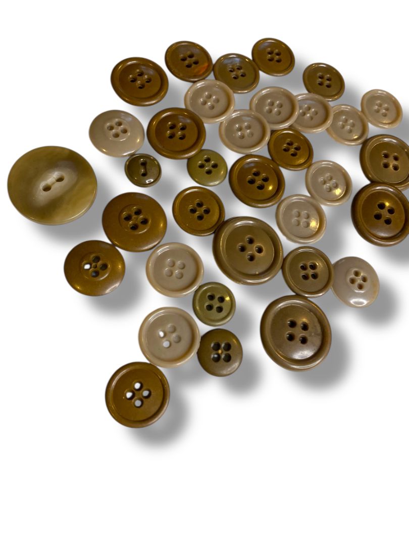 Lot of 34 Midcentury Plastic Buttons Assorted Brown Taupe Craft Sew