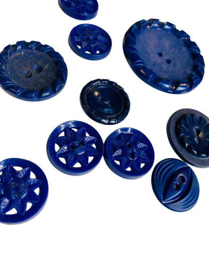 Lot of 10 Midcentury Plastic Buttons Assorted Dark Blue Craft Sew