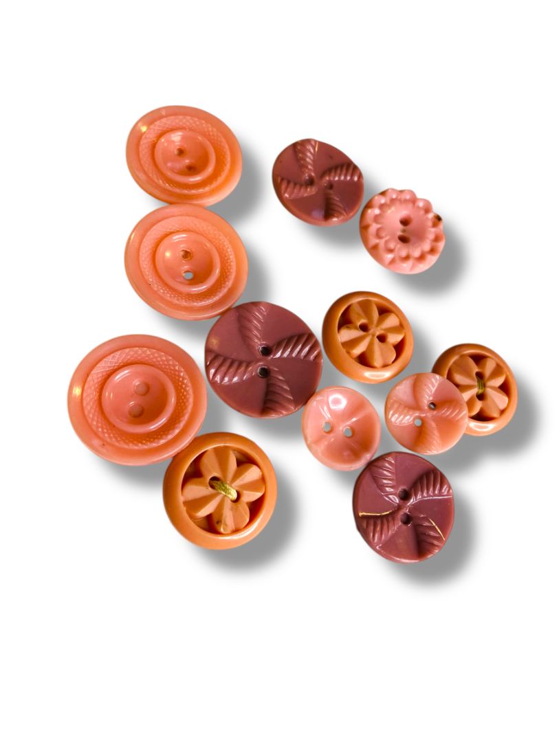 Lot of 12 Midcentury Plastic Buttons Assorted Pink Craft Sew