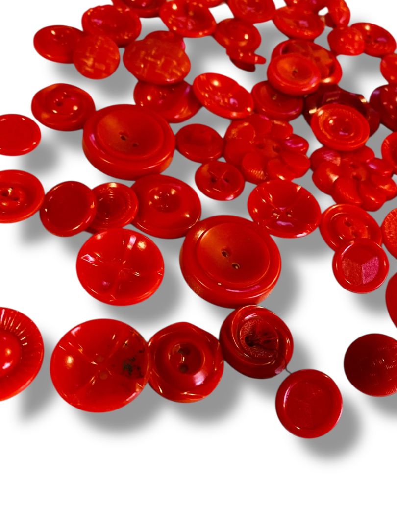 Lot of 74 Midcentury Red Plastic Buttons Assorted Shapes Sizes Craft Sew