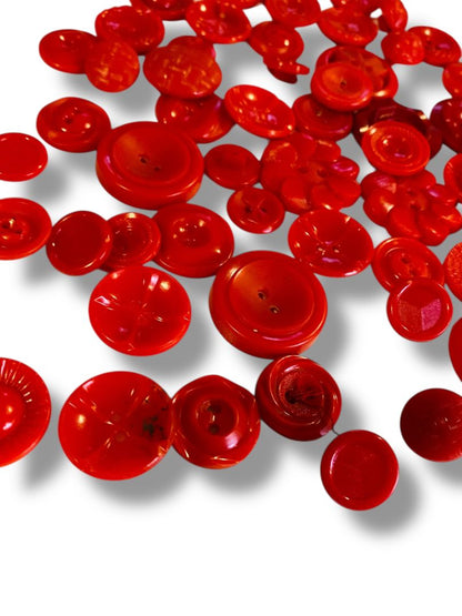 Lot of 74 Midcentury Red Plastic Buttons Assorted Shapes Sizes Craft Sew