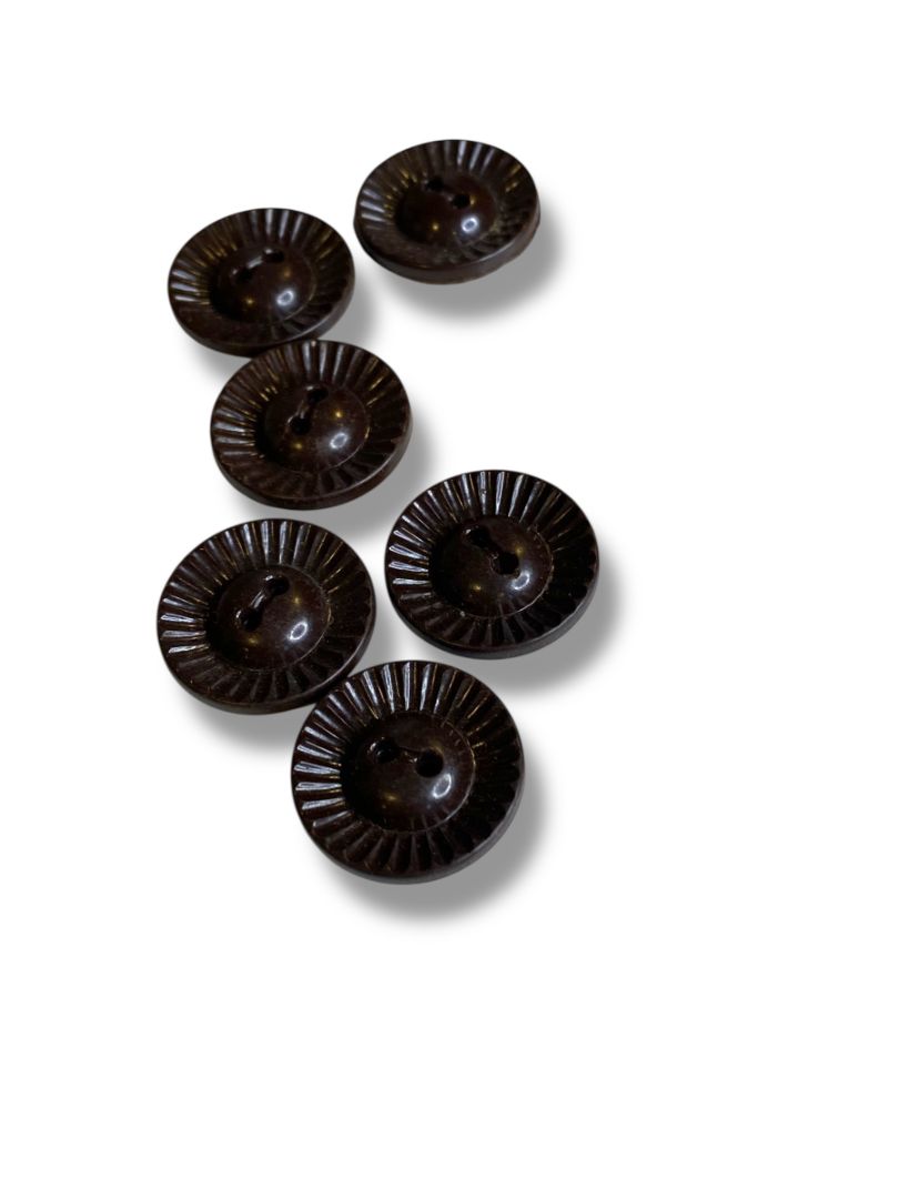 Set of 6 Midcentury Black Plastic Buttons  Sunburst Craft Sew .9" Diameter