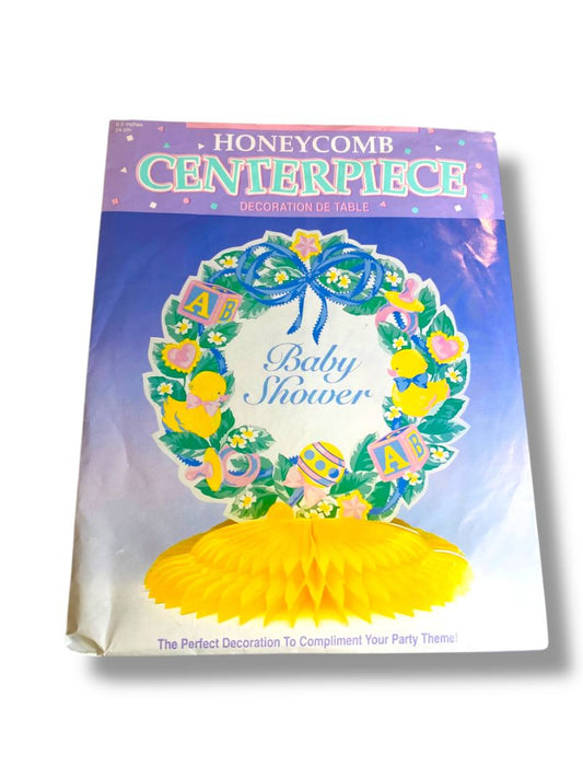 Vintage Baby Shower Honeycomb Centerpiece 9.5" Wreath Pastels Yellow