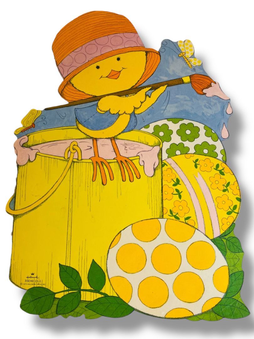1970s Hallmark Easter Diecut Decor Chick Painting Eggs 12" 35EHD 15-1