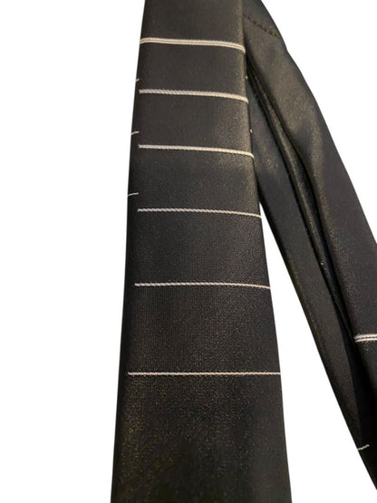 Vintage 1950/60’s Beau Brummel Black Skinny Tie With Thin Horizontal Stripes