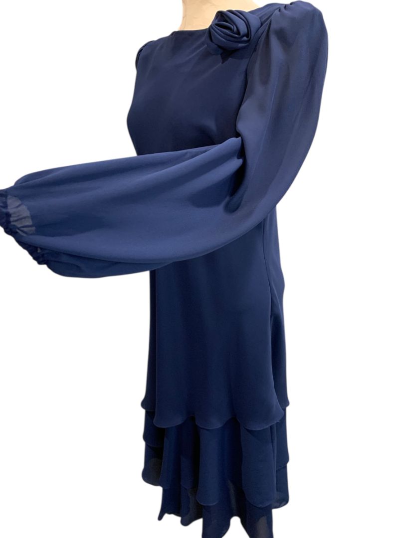 Medium After Dark Vintage Navy Blue Dress Shoulder Pads Rosette