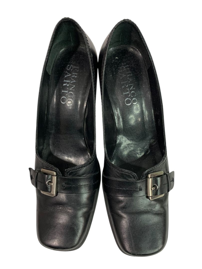 Size 7.5 Franco Sarto Womens Leather Silvertone Buckle 2.5" Block Heel