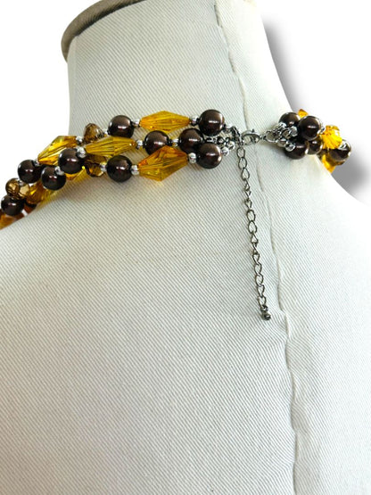 Amber Color Multistrand Acrylic Beaded Necklace Earring Set New