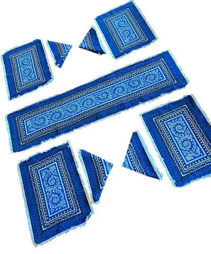 Vintage Blue Table Linen Set 4 Placemats 4 Napkins 1 Runner Boho