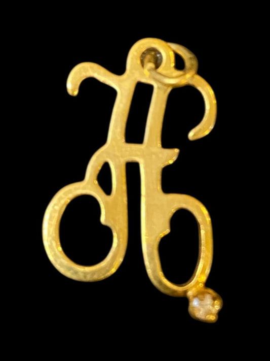 Vintage Goldtone Script "A" Pendant Charm Rhinestone .75"