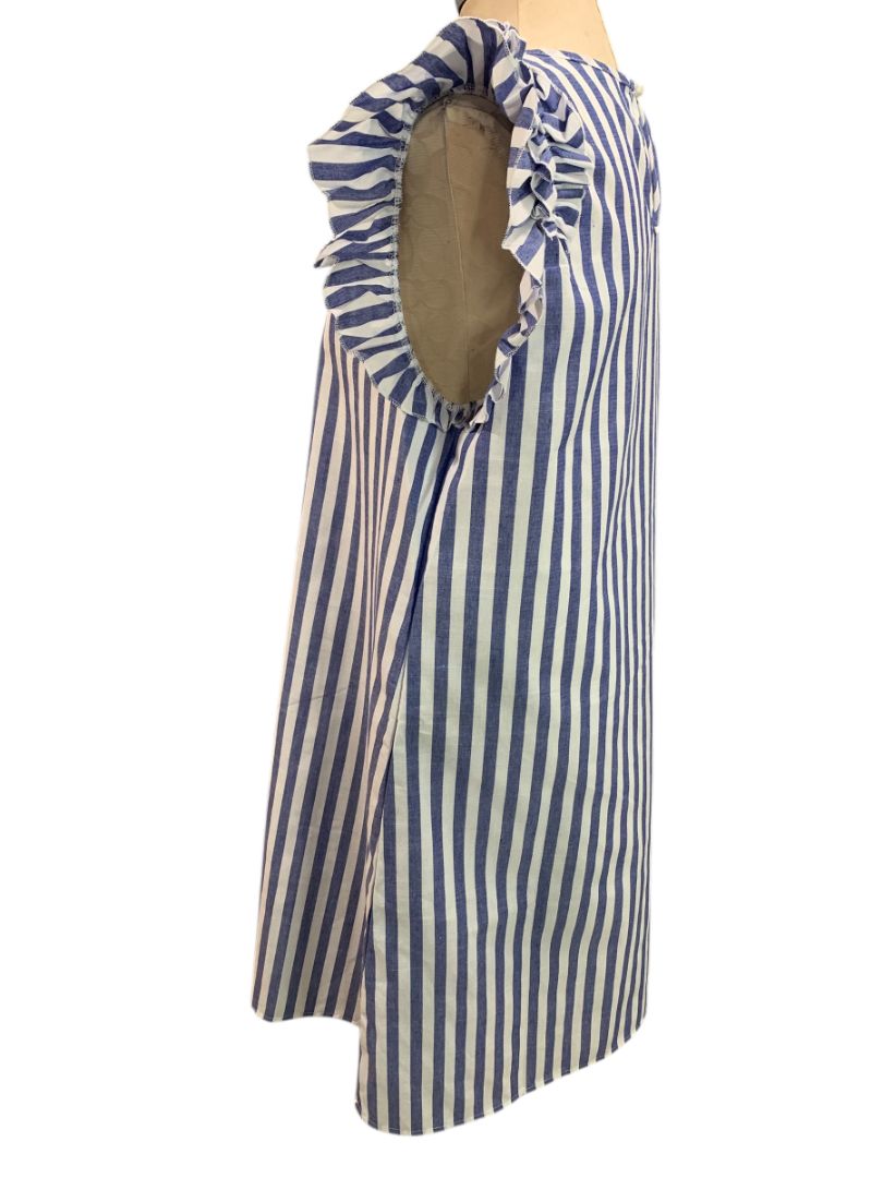 Size XL Shein Blue White Ruffle Sleeve Sheath Dress Lined Vertical Stripe