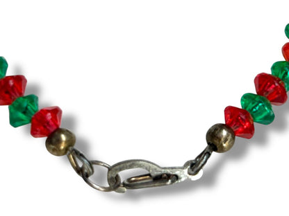 Acrylic Beaded Red Green 7.5" Bracelet Lever Hook Closure