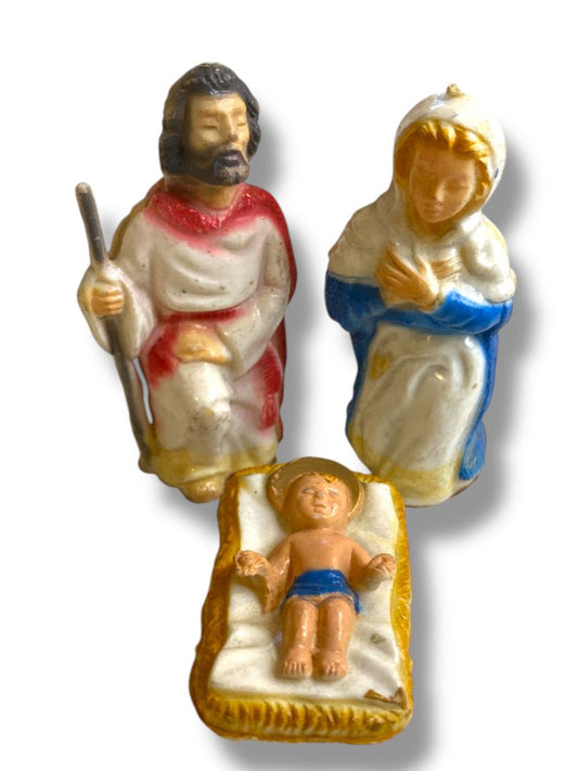Vintage Plastic Nativity Figurines Mary Joseph Jesus 3"