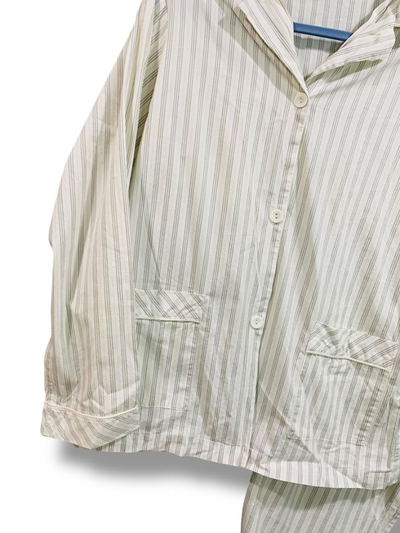 Size Medium Burberry Mens Pajama Set Gray White Stripe Shirt Pants