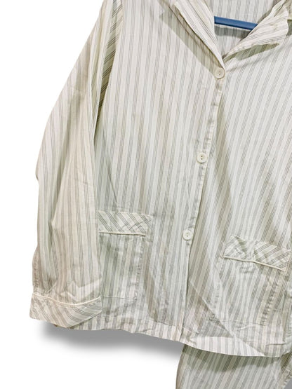 Size Medium Burberry Mens Pajama Set Gray White Stripe Shirt Pants