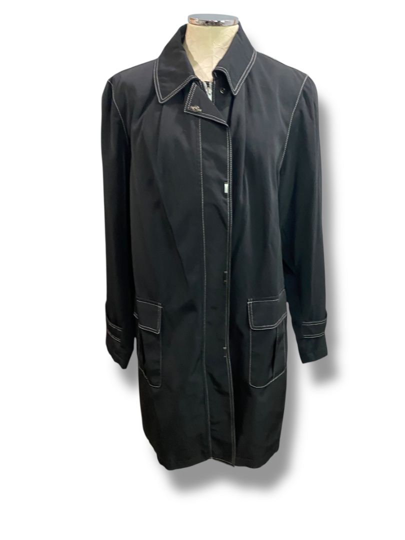 Size 1X Canvas Woman Womens Black Contrast Stitch Zip Up Jacket