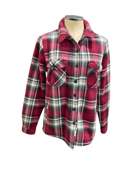 Size Medium Soho Threads Womens Sherpa Lined Fleece Shacket Red Plaid