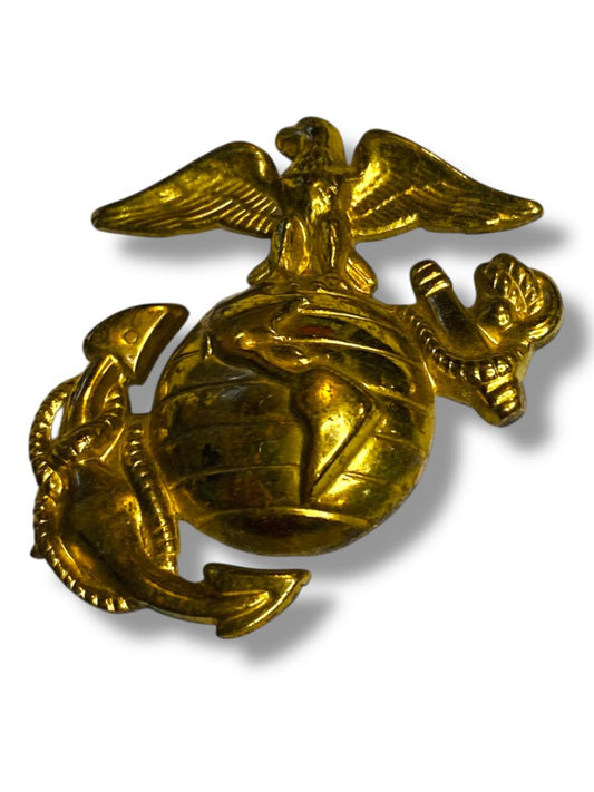 Vintage USMC Marine Corps Logo Badge Screw On Button Pin Missing Back Goldtone 2.75"