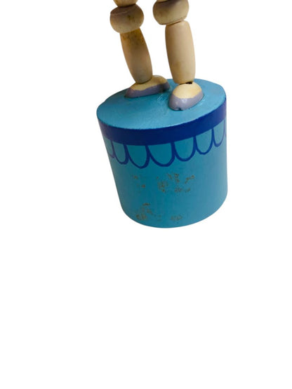 Wooden Push Puppet Collapsing Toy Ballerina Blue 4.75"