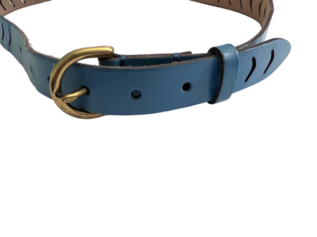 Large Fossil Slate Blue Leather Women's Belt Brass