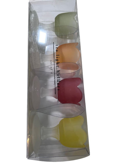 Pier 1 Imports Satin Glass Tulip Pedestal Tea Light Candle Holders Set of 4 3.5" NEW