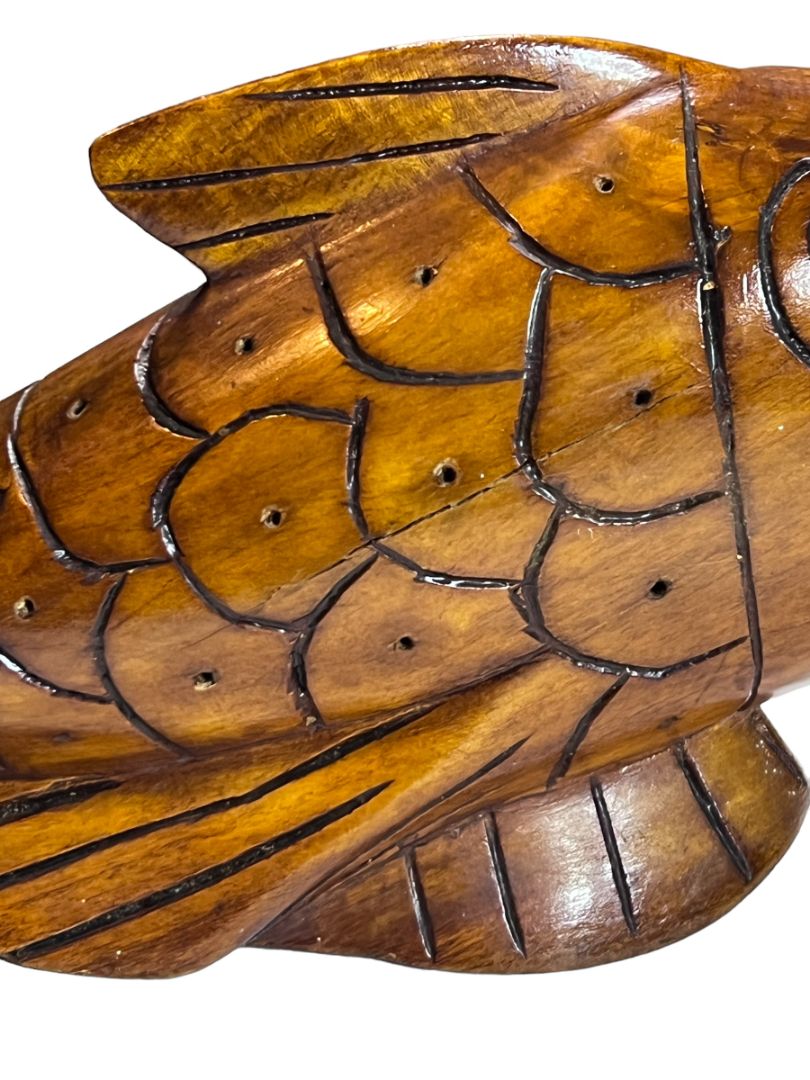 Haitain Mahogany Wood Carved Fish Statue Figurine Peek Brothers Imports, In