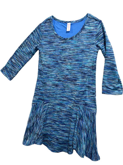 Size 16 Justice Girls Blue Space Dye Sweater Dress Lined Flounce Hem