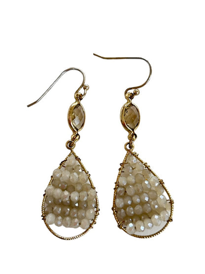 Silvertone Delicate Beaded Hook Pierced Earrings 2" Drop Dangle