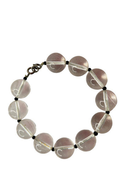 Vintage Clear Acrylic Beaded Statement Bracelet Black Spacers Retro 8.5"